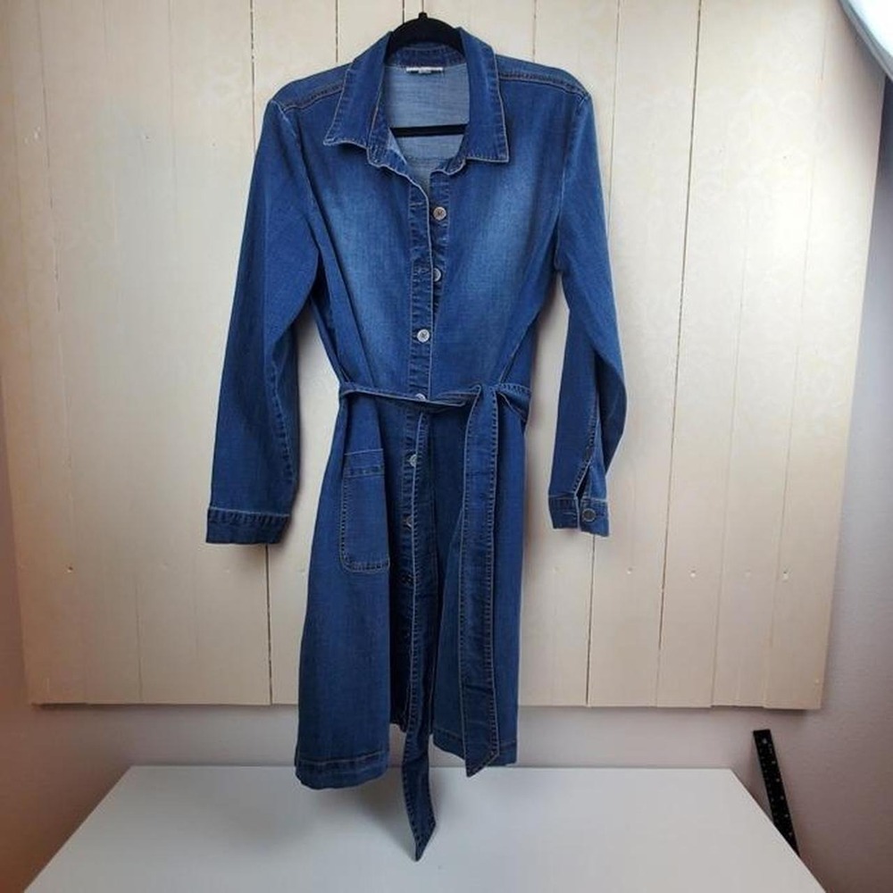 Style & Co Womens Large Denim Shirt Dress Belted Y2K Minimalist Blue